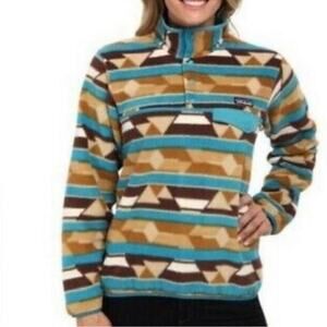 Patagonia Synchilla Snap T Fleece Brown and Teal Guatemalan Tango Print small